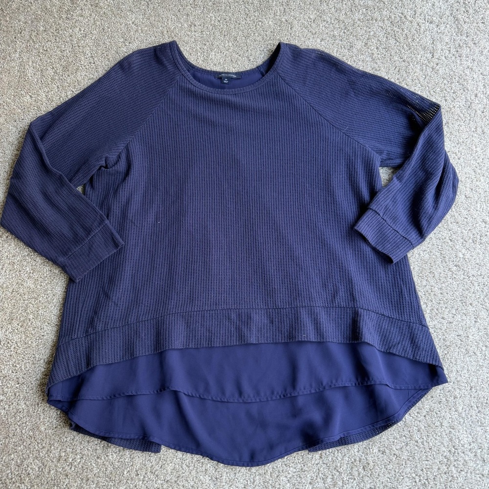Tommy Hilfiger Blouse Womens 0X Blue High Low Hem 3/4 Sleeve Raglan Tunic Top